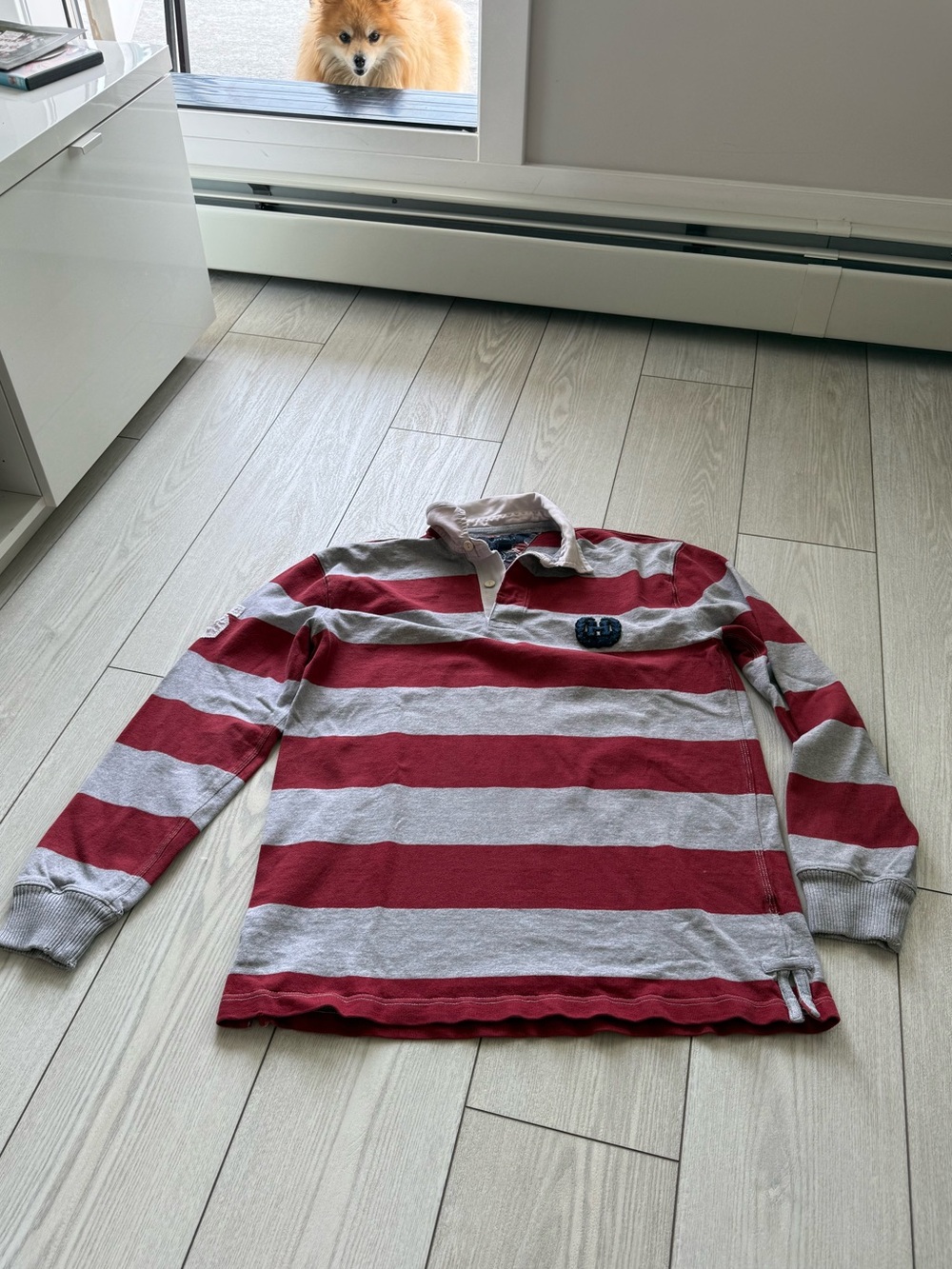 Tommy Hilfiger y2k preppy stripe top red grey polo 100% cotton vtg academia Lrg